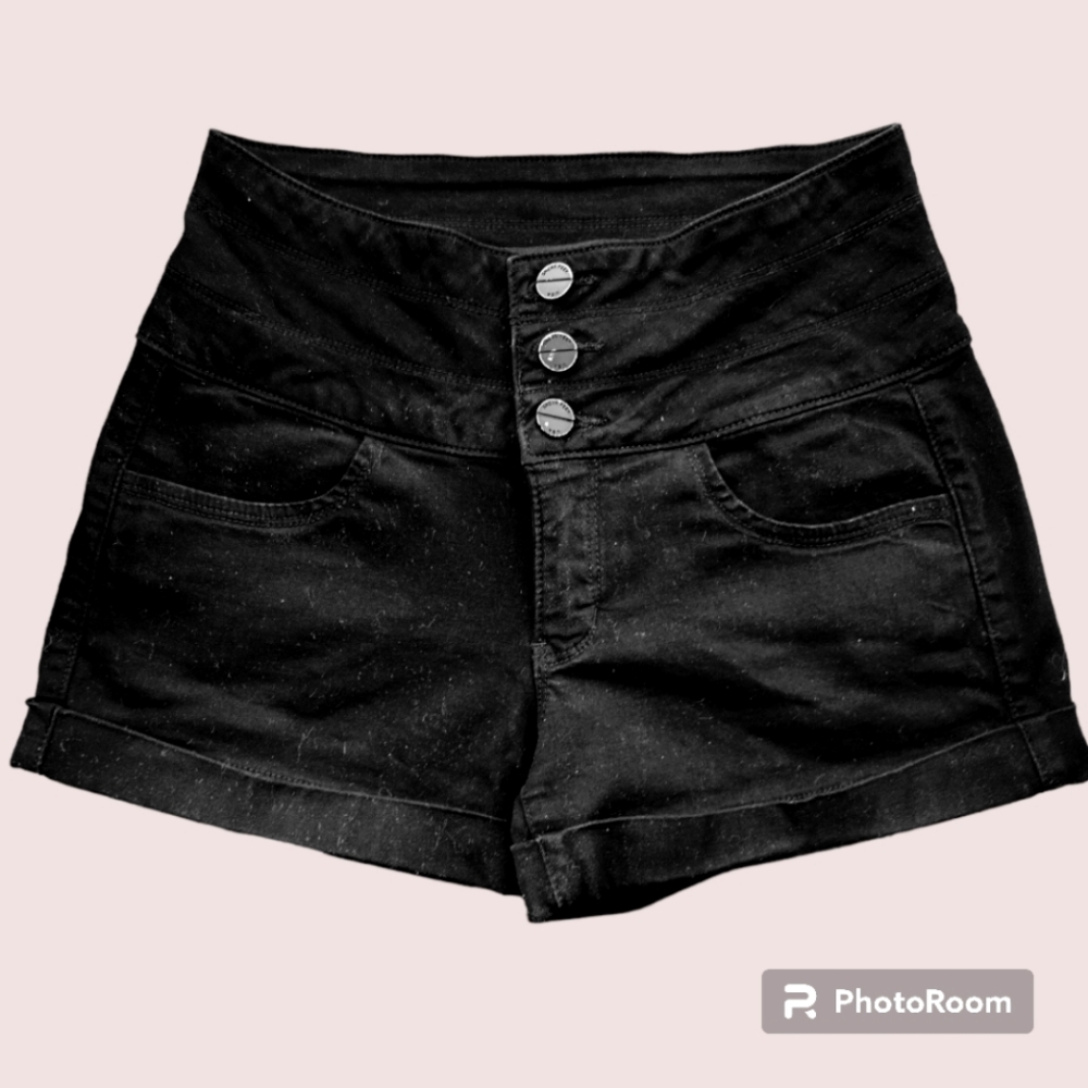 SNEAK PEAK LOS ANGELES| BLACK MID RISE BUTTON FLY SHORTS SIZE MEDIUM - Picture 1 of 7